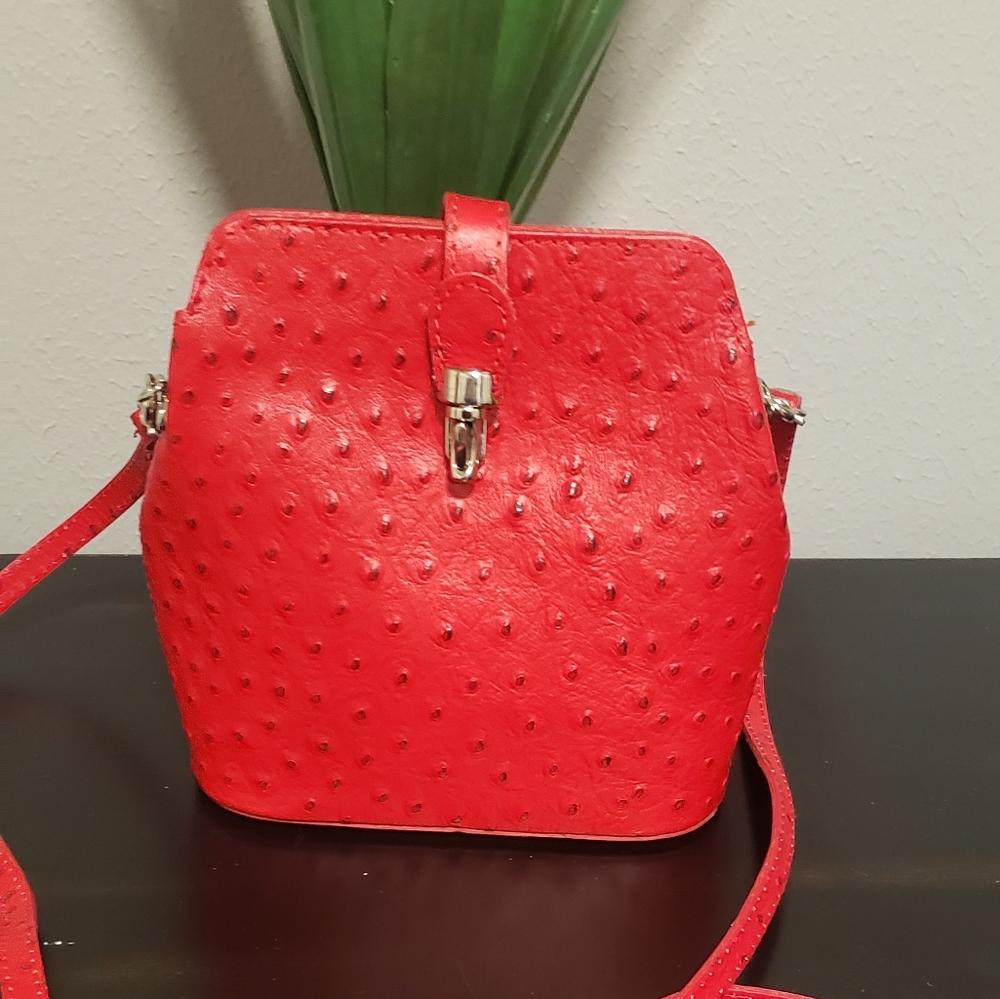 Red croc embossed genuine leather crossbody Handbag